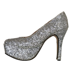 Zapatos Clásicos Plataforma Taco 15 cm. Glitter Plata Talle 43 de Segunda Selección - comprar online