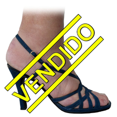 Sandalias Tiritas Cuero Azul Taco 10 cm Talle 43