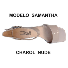 Sandalias de 5 cm de Taco de 1 Tira Ancha y Tobillera en Charol Nude en Talles Grandes 41 al 45 (copia) en internet