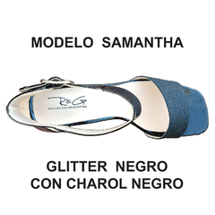 Sandalias de 5 cm de Taco de 1 Tira Ancha y Tobillera en Glitter Negro Combinado con Charol Negro en Talles Grandes 41 al 45 (copia) en internet