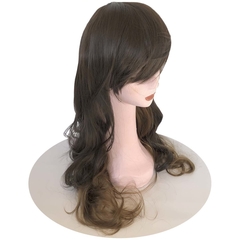 Peluca de Kanekalon Castaño Oscuro con Mechas Castaño 65 cm con Ondas - comprar online