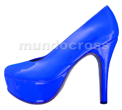 Talles Grandes del 41 Al 46 Zapatos Clásicos Plataforma Charol Azul en internet