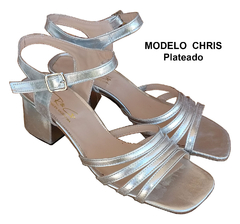 Sandalias de 5 cm de Taco Modelo Chris, Tiritas en empeine y hebilla en talón en Plata 41 al 45 - tienda online