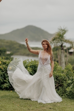 Vestido Rosa Sul - vestido 2 peças em cetim mellow, tule ilusione rebordado e musseline de seda.