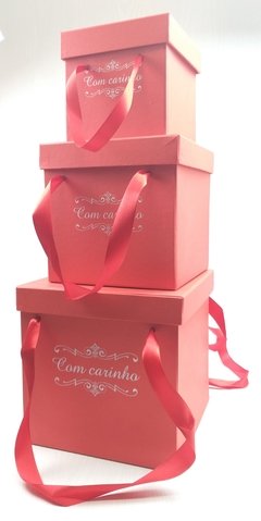 KIT'S Caixa Floricultura quadrada C/Logo padrão C/Alça C/Fita na internet