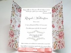 Convite Casamento Floral com laço modelo 1