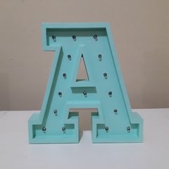 Inicial madera led "A" color AQUA - comprar online