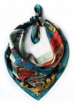 Pañuelo de seda estampado para mujer Valentina Camacho souvenir recuerdo Buenos Aires Filete Porteño