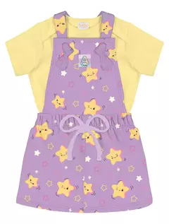 Conjunto Body E Salopete Estrelas Amarelo E Lilás 10164 Abrange