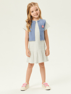 Conjunto Vestido Listrado E Colete E Jeans Escuro 11953 Abrange - Tinella Kids