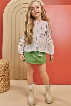 CONJUNTO DE BATA EM MALHA WAVE COM SHORT SAIA EM SARJA PITA 71635 INFANTI - Tinella Kids