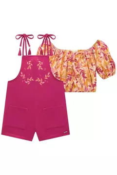 CONJUNTO DE BLUSA BOXY EM MALHA FRESH E JARDINEIRA EM MOLETOM 72555 INFANTI