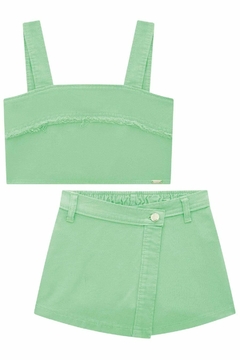 CONJUNTO CROPPED E SHORT SAIA EM SARJA VERDE INFANTI