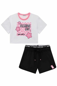 Conjunto de Blusa Boxy Over em Meia Malha com Shorts em Molevisco 69896 Infanti