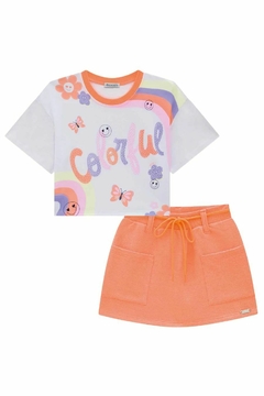 Conjunto de Blusa Boxy Over em Meia Malha com Short Saia em Moletom 69668 Infanti