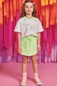 Conjunto de Blusa Boxy Over em Meia Malha com Short Saia em Moletom 69668 Infanti - Tinella Kids