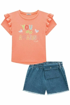 Conjunto de Blusa em Ribana e Shorts em Jeans Bellini com Elastano 72794 Infanti