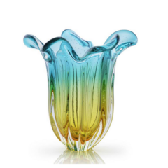 Vaso de Cristal Murano Esmeralda Com Âmbar 38cm São Marcos -Paiva Presentes
