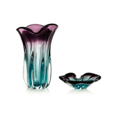 Jogo de vasos de Cristal Murano Azul com Lilás
