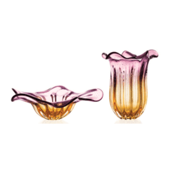 jogo de vasos de Murano Âmbar com lilas