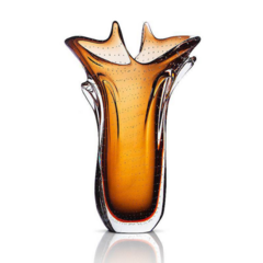 Vaso de Cristal Murano Marrom Dourado 45cm São Marcos - Paiva Presentes