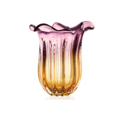 Vaso de Cristal Murano Âmbar com Lilás 38cm São Marcos 