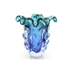 Vaso Cristal Murano Escamas Aspente Azul Com Esmeralda - comprar online
