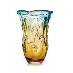 Vasos Cristal Murano Bolhas Âmbar com Azul São Marcos