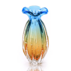 Vaso de Cristal Murano Trouxinha Azul Âmbar 24cm Paiva Presentes
