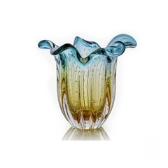 Mini Vaso de Cristal Murano Tulipa Verde com Âmbar