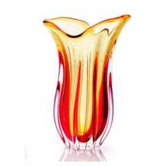 Vaso de Cristal Murano Vermelho com Âmbar 47cm São Marcos -Paiva Presentes