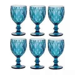 TAÇA DE VIDRO AZUL 290ML - CONJUNTO COM 6