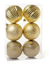 BOLAS SORTIDAS GLITTER, TEXTURIZADA E LISTRAS DOURADA 10CM - KIT COM 6