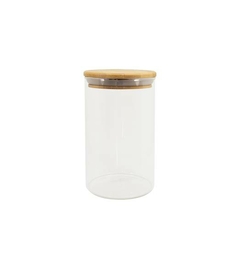 POTE DE VIDRO COM TAMPA DE BAMBU CIRCULAR 1,1L