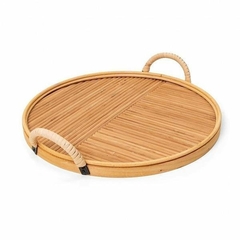 BANDEJA CIRCULAR COM ALÇA RATTAN - 35CM