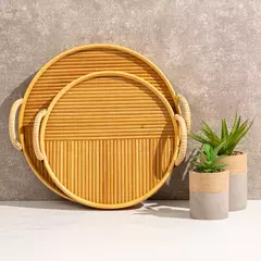 BANDEJA MÉDIA CIRCULAR DE RATTAN COM ALÇAS 30CM na internet