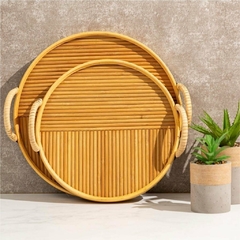 BANDEJA CIRCULAR COM ALÇA RATTAN - 35CM na internet