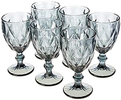 TAÇA DE VIDRO DIAMOND CINZA 325ML - CONJUNTO COM 6