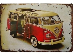 PLACA DE METAL DECORATIVA KOMBI VERMELHA - 30x20CM