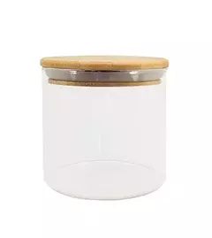 POTE DE VIDRO COM TAMPA DE BAMBU CIRCULAR 500ML