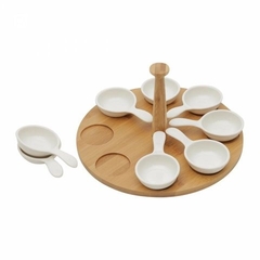 PETISQUEIRA DE CERÂMICA COM 8 MINI BOWLS E SUPORTE DE BAMBU - 9 PEÇAS