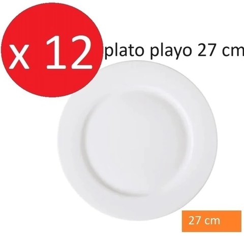 Plato playo 27 cm ala ancha porcelana tsuji x 12 unidades - Linea 1100