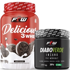 Kit Whey Delicious Cookies 900g + Pré Treino Diabo Verde Insano Sabor Limão 300g Fitoway