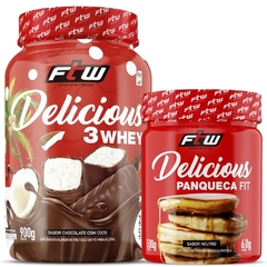 Kit Whey Delicious Sabor Chocolate com Coco 900g + Panqueca Fit 500g Fitoway