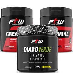 Kit Creatina 300g + Glutamina 300g + Pré Treino Diabo Verde Sabor Frutas Amarelas 300g Fitoway