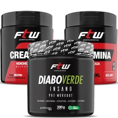 Kit Creatina 300g + Glutamina 300g + Pré-Treino Diabo Verde Sabor Limão 300g Fitoway