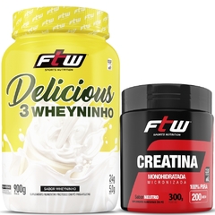 Kit Creatina 300g + Delicious 3 Whey Sabor Wheyninho 900g FTW