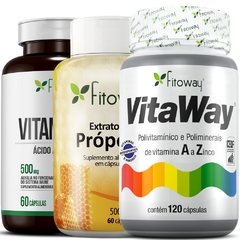 Kit Extrato de Própolis 60 Cápsulas + Vitamina C 60 Cápsulas + Vitaway 120 Cápsulas Fitoway