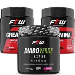 Kit Creatina 300g + Glutamina 300g + Pré Treino Diabo Verde Sabor Energético 300g Fitoway