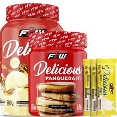 Kit Whey Sabor Banana Caramelizada 900g + Panqueca Delicious Fit 500g + 3 Barrinhas Whey Leite Ninho